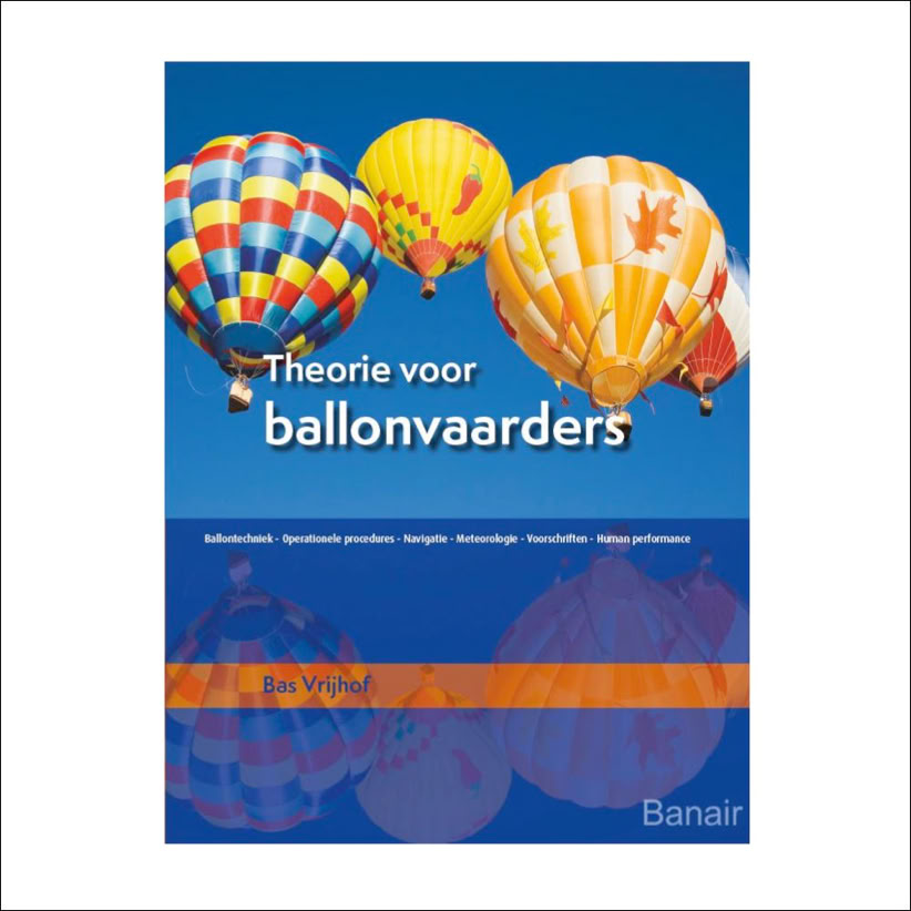 Boekomslag met kleurrijke luchtballonnen tegen een blauwe lucht en de tekst "Theorie voor ballonvaarders".
