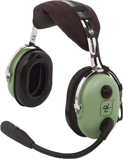 Groene piloot headset met microfoon en zwarte oorkussens.