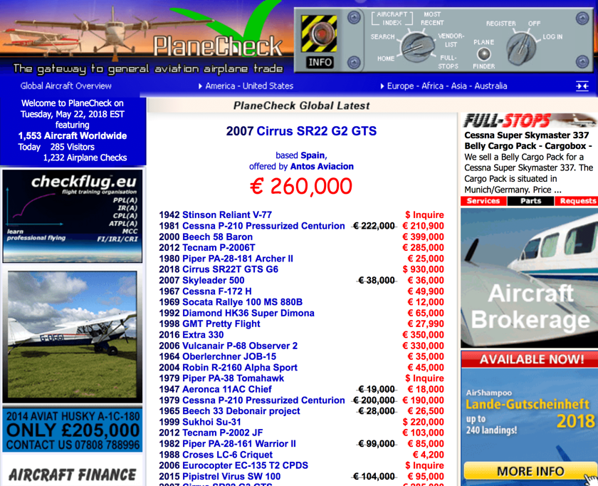 Planecheck, marktplaats (website) voor vliegtuigen.
