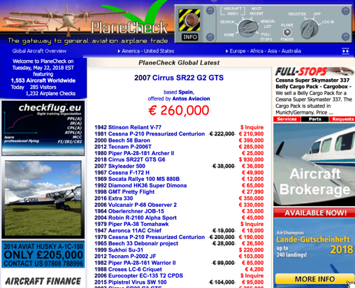 Planecheck, marktplaats (website) voor vliegtuigen.